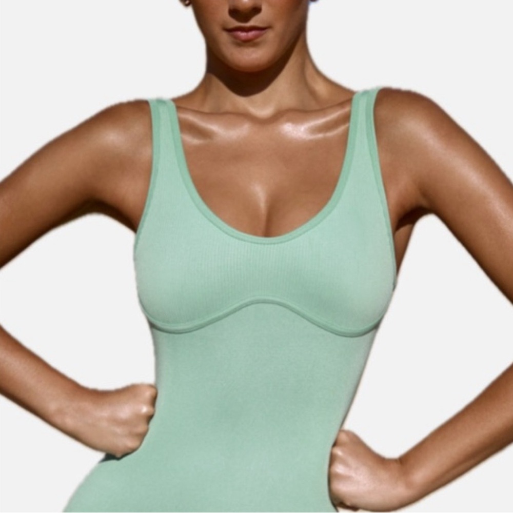Bo+Tee Flared Full Length Unitard in Mint Green jumpsuit - Picture 2 of 8